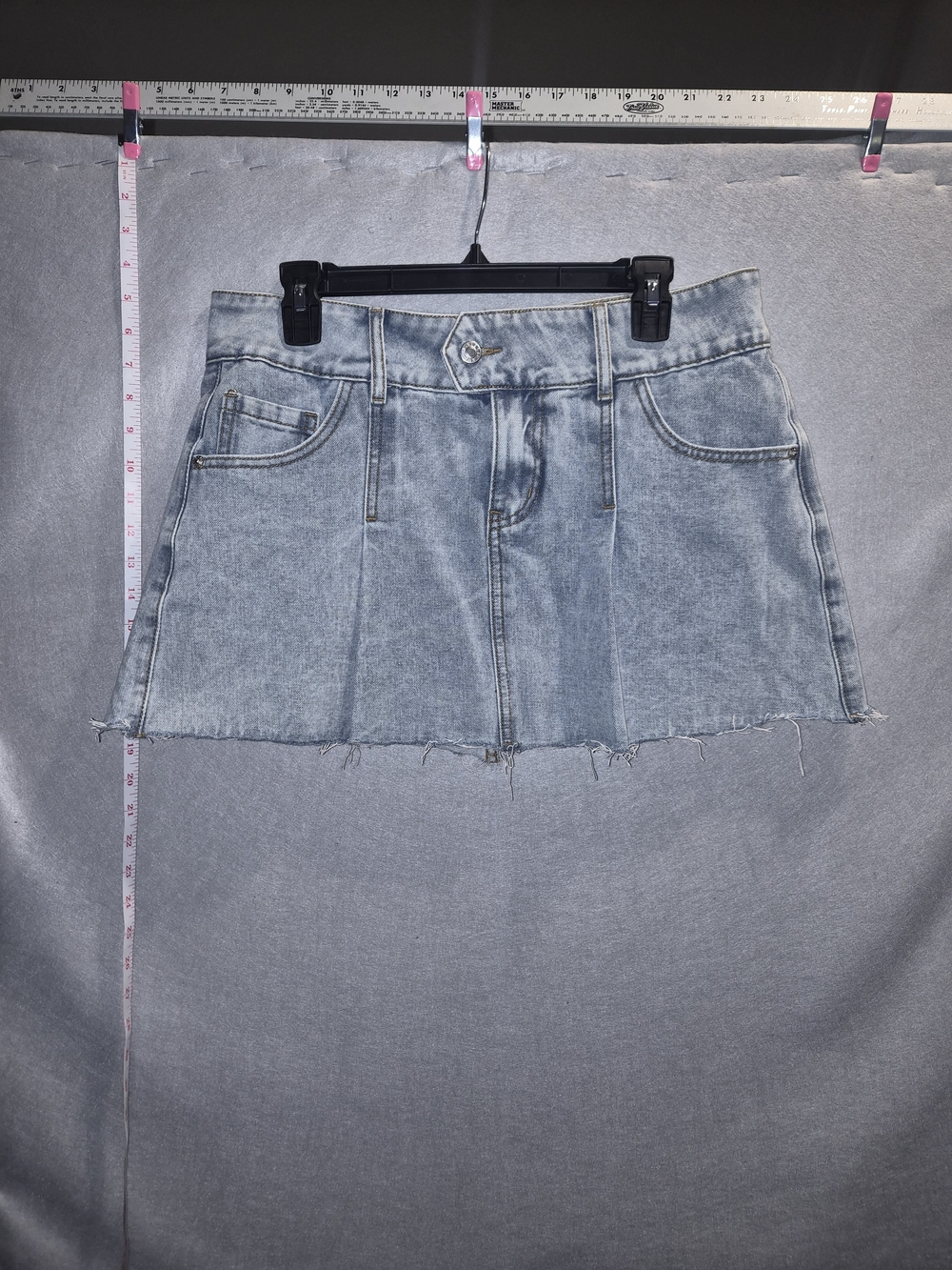 Justify Light Blue Denim Mini Skort with Frayed Hem